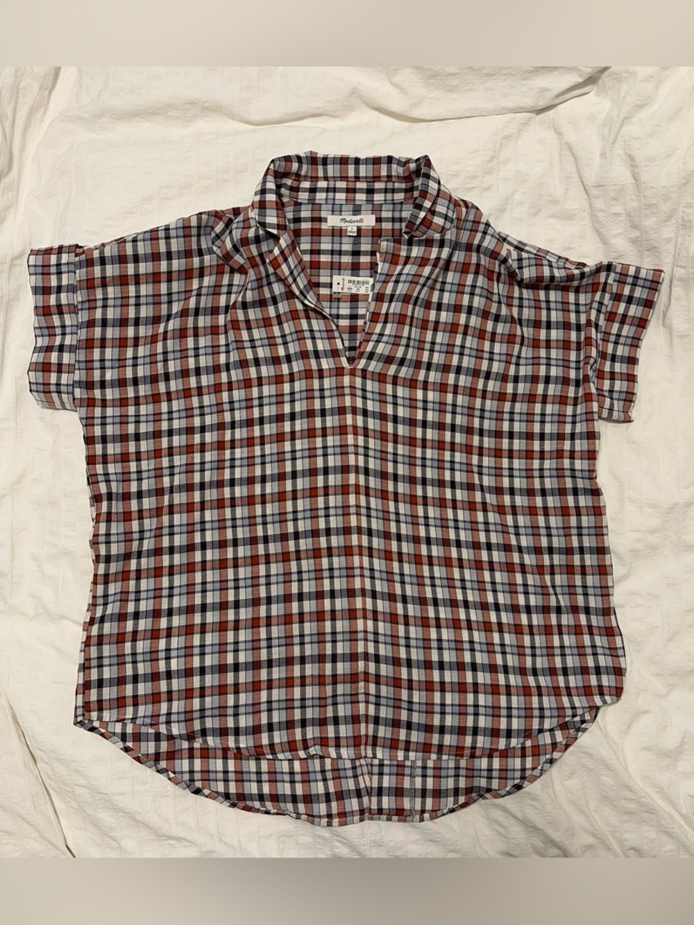 Madewell Oversized 100% Cotton Plaid Flowy Collar Shirt